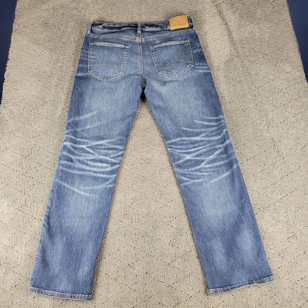 American Eagle Jeans Mens 33x32 Blue Original Straight Honeycomb Whisker Stretch